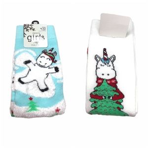 Apara Christmas Tree Unicorns Crew Socks, 2Pairs, White